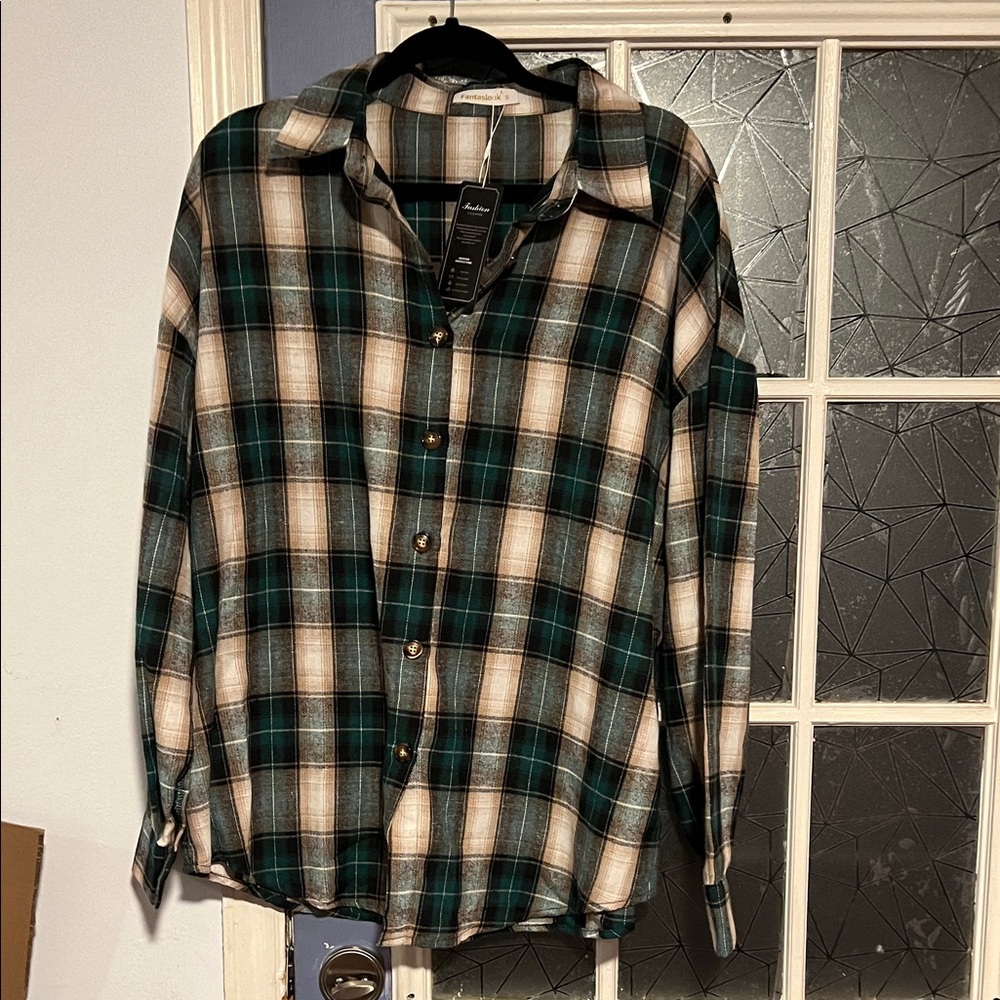 Fantaslook Classic Green Plaid Button-Up Shirt  size xl NWT